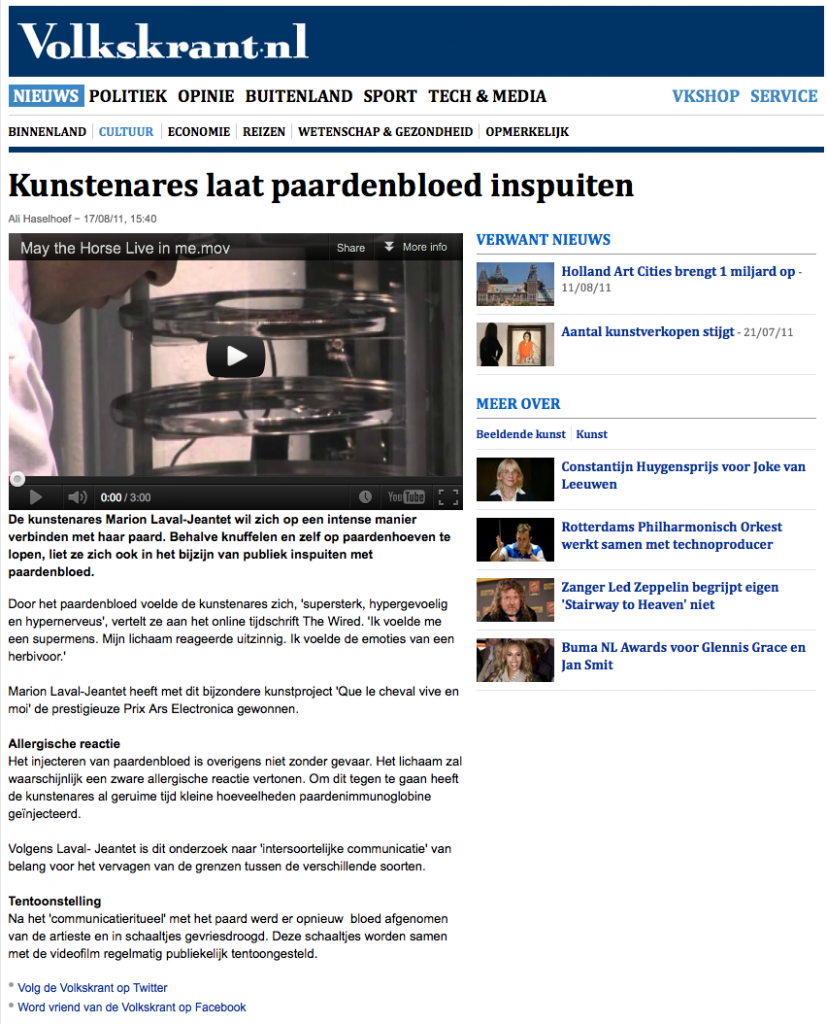 Kunstenares laat paardenbloed inspuiten - Cultuur - VK 2012-11-11 17-02-50