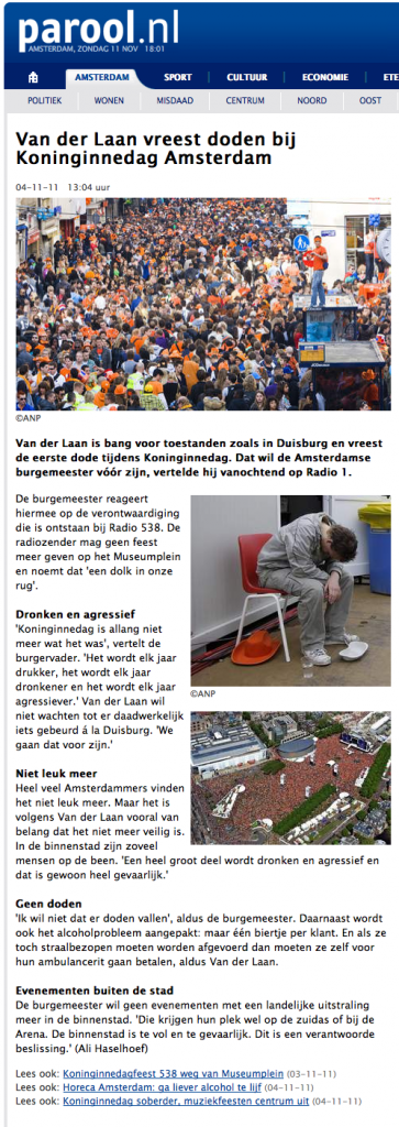 Van der Laan vreest doden bij Koninginnedag Amsterdam - AMSTERDAM CENTRUM - PAROOL 2012-11-11 18-02-18